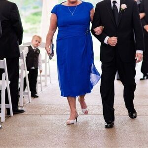 Royal Blue Midi Dress with Embellishments